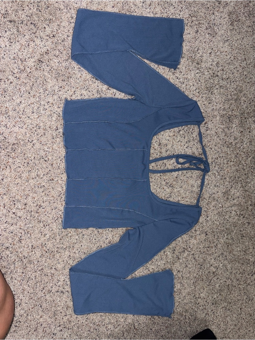 SHEIN Blue Ribbed Square-Neck Long Sleeve Crop Top